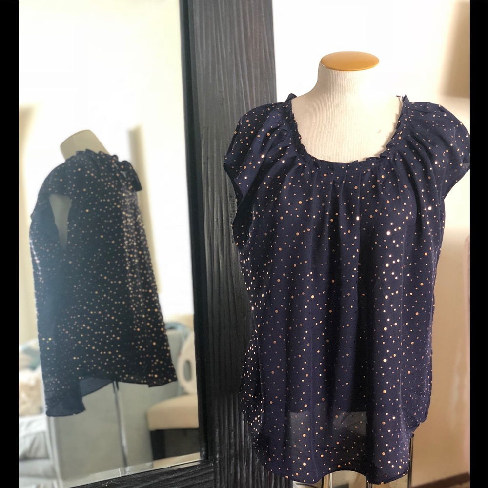 Blue blouse with copper poke a dots